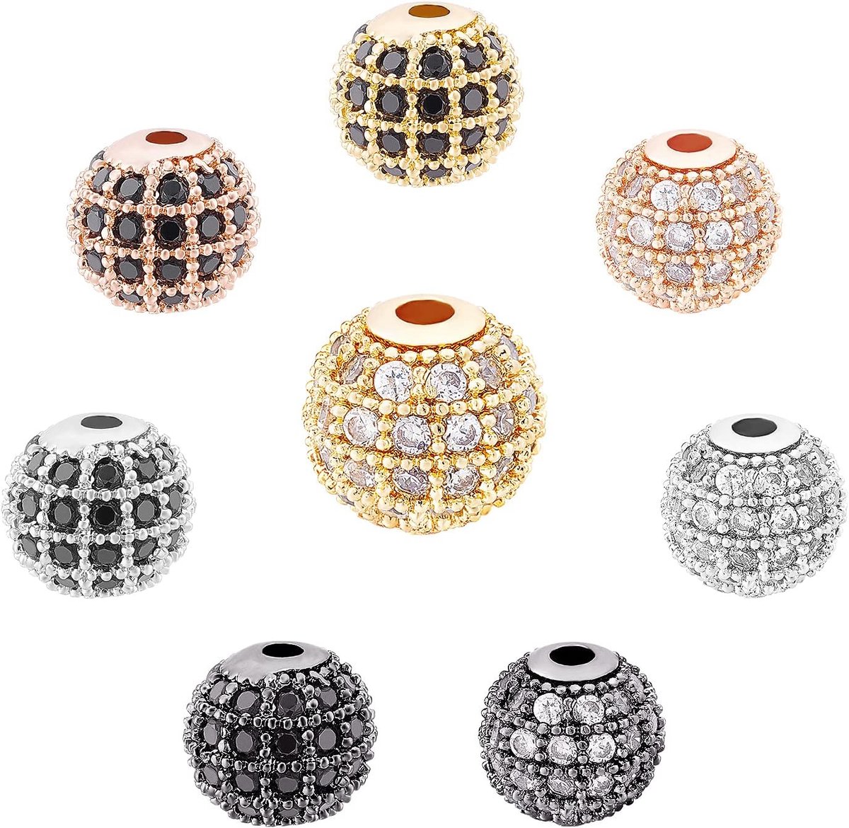 1 Doos 8 Kleuren 8MM Cubic Zirconia Kralen Messing Strass Spacer Bead CZ Stenen Micro Pave Metalen Disco Bal Ronde Charms Voor Diy Sieraden Maken Armbanden Ambachten Levert