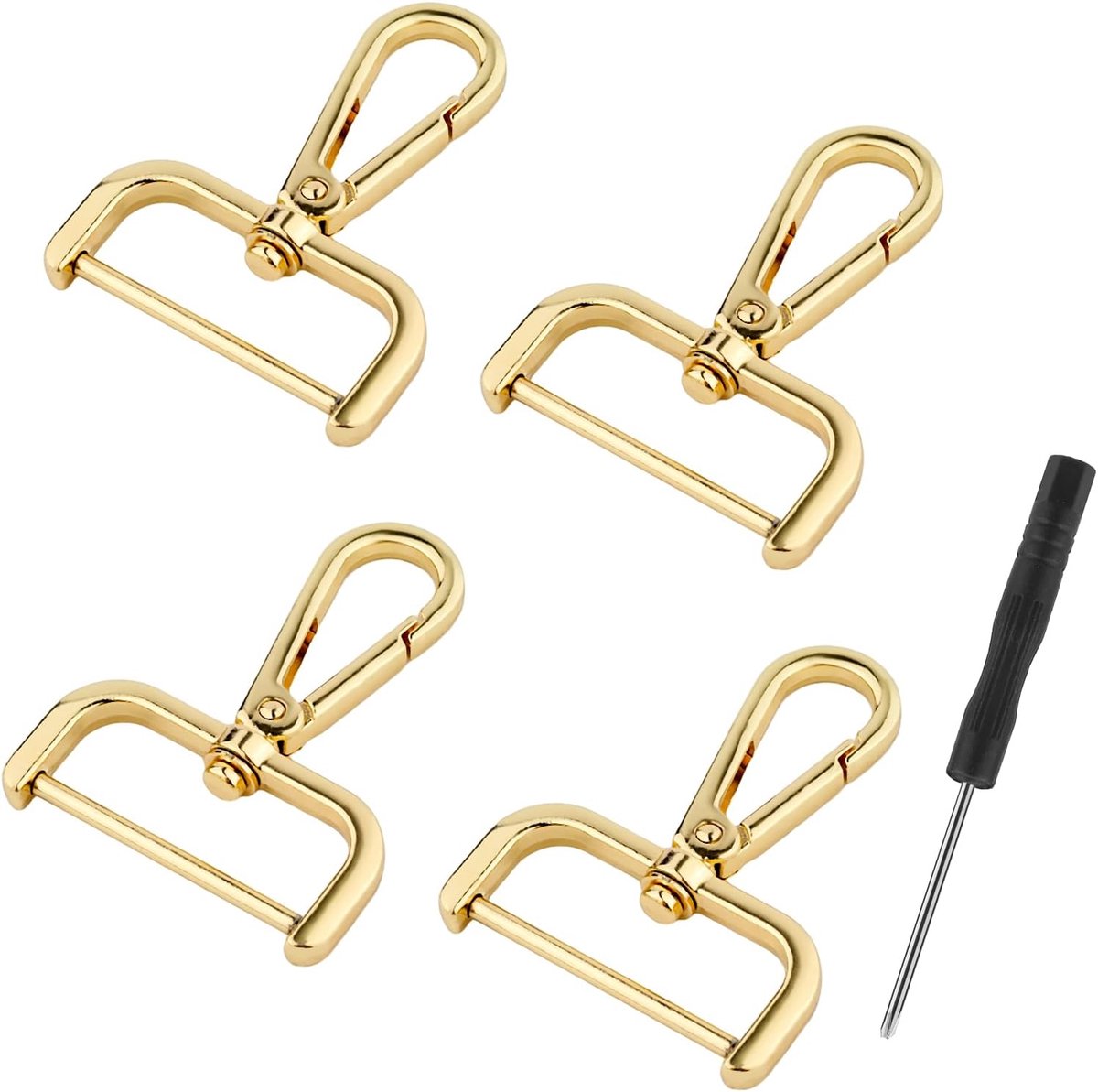 4st D-Ringen Schroef, 3,8cm D-Ringen Draaibare Karabijnhaken met Kleine Schroevendraaiers Legering Karabijnsluitingen voor Portemonnee Crossbody Handtassen DIY-Accessoires (Goud)