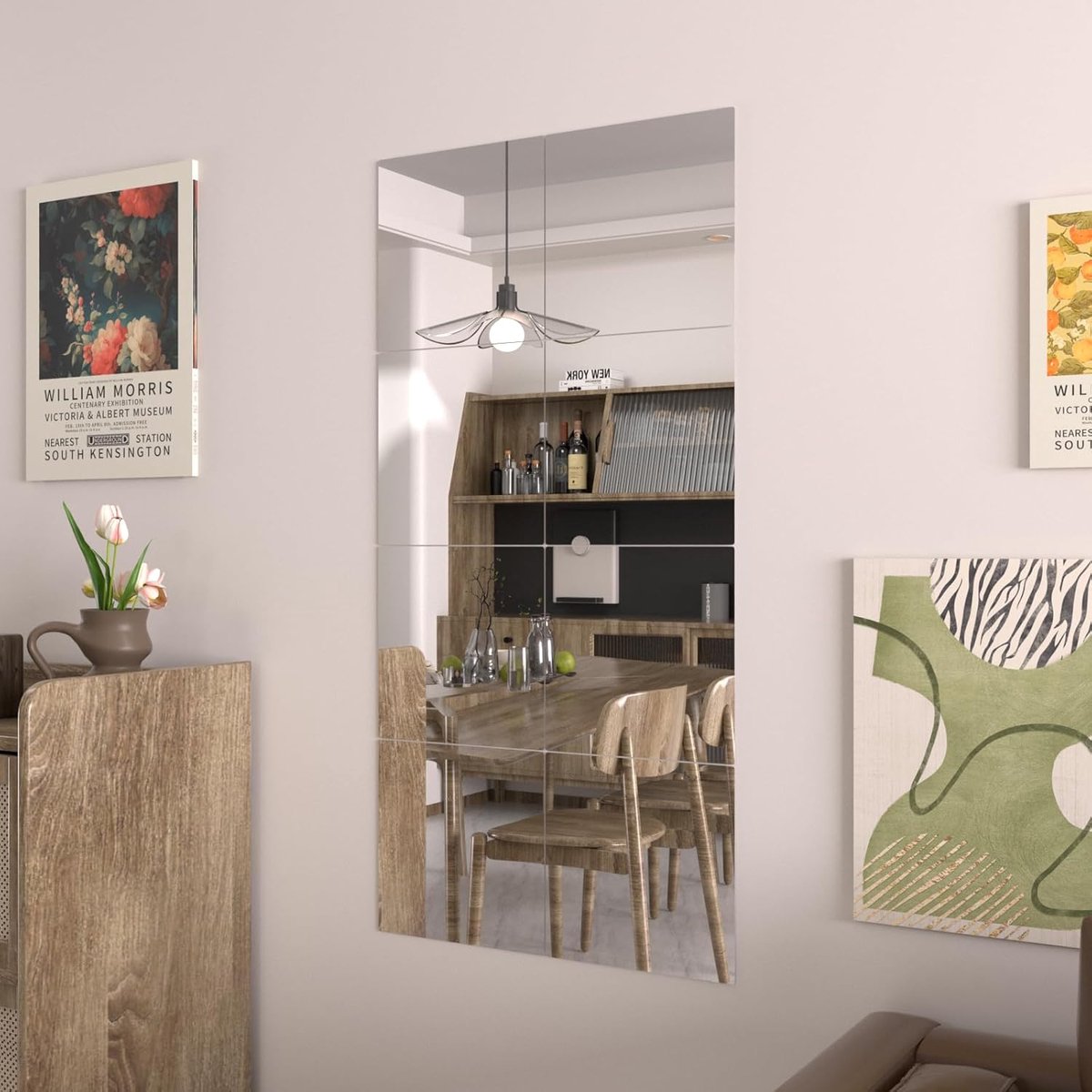 Spiegel Volledige Lengte, 8 Stuks HD Gehard Glas Zelfklevende Spiegels, 29 x 29 cm Spiegel Tegels Frameloze Decoratieve Wandspiegel voor Badkamer Slaapkamer Woonkamer