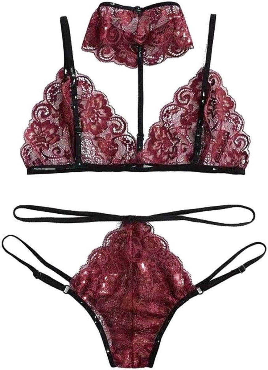 Babydolls, nachtjaponnen & negligés Stijlen Mode Vrouwen Bh Set Polyester Kant Lingerie Bandjes Sissy Panty Bandage Set Sexy Licht en Ademend Ondergoed Sets