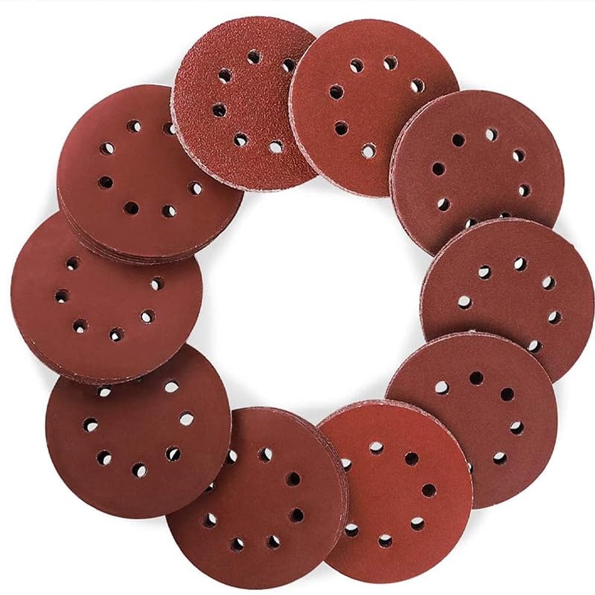 Klittenbandschijf, 100 stuks, 8 gaten, 125 mm, rond, schuurpapier voor excentrische schuurmachines (10 x 40/60/80/100/120/180/240/320/400/800)