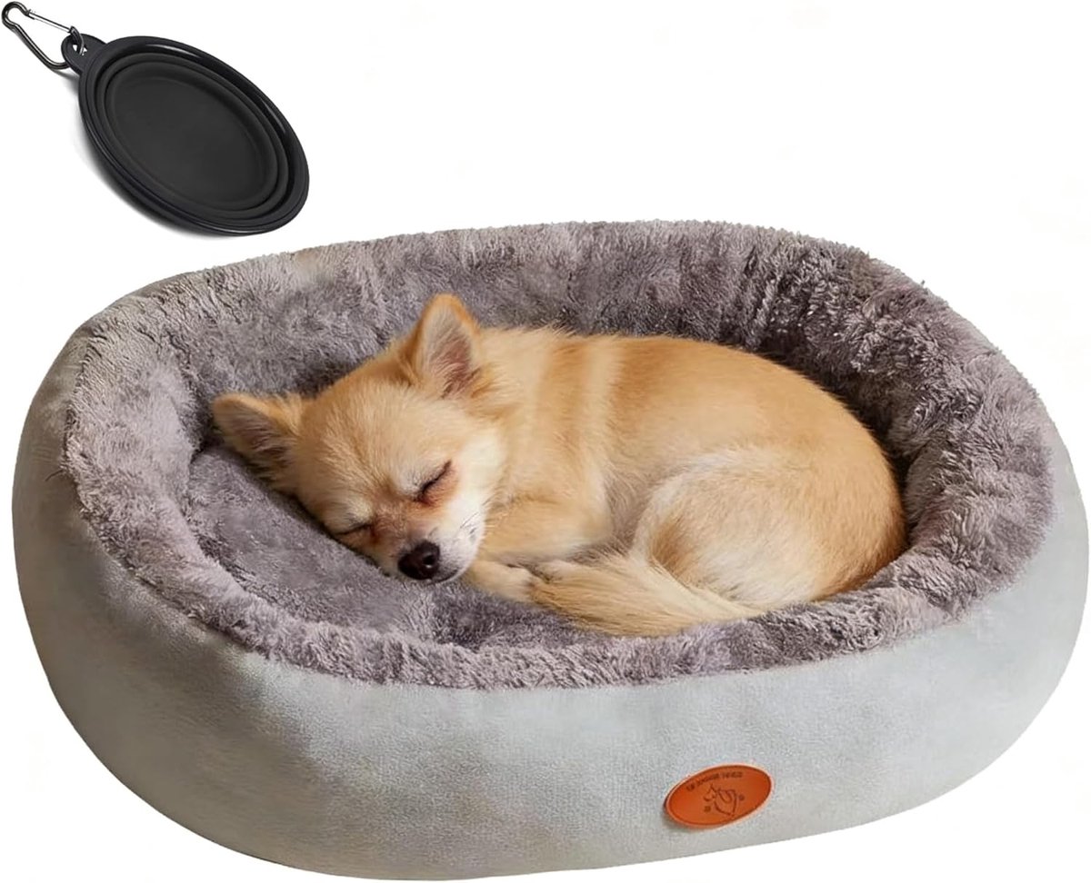 50 * 40cm Hondenbedden voor kleine honden-Kattenbedden voor binnenkatten,wasbaar huisdierbed voor puppy's en kittens met antislipbodem,1 opvouwbare kom.(ovaal)