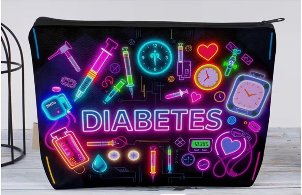 Diabetestas / diabetes toilettas voor het opbergen van je insulinespullen / diabetesmaterialen - kleur zwart - tekst: diabetes