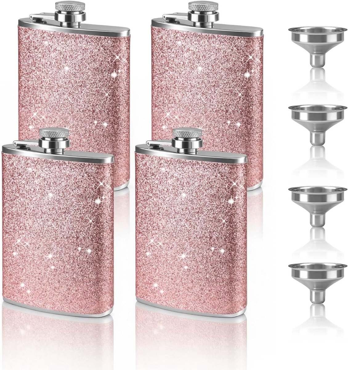 Flessen voor drank met trechters, lekvrije zak heupfles, metalen whiskycontainer (roze)