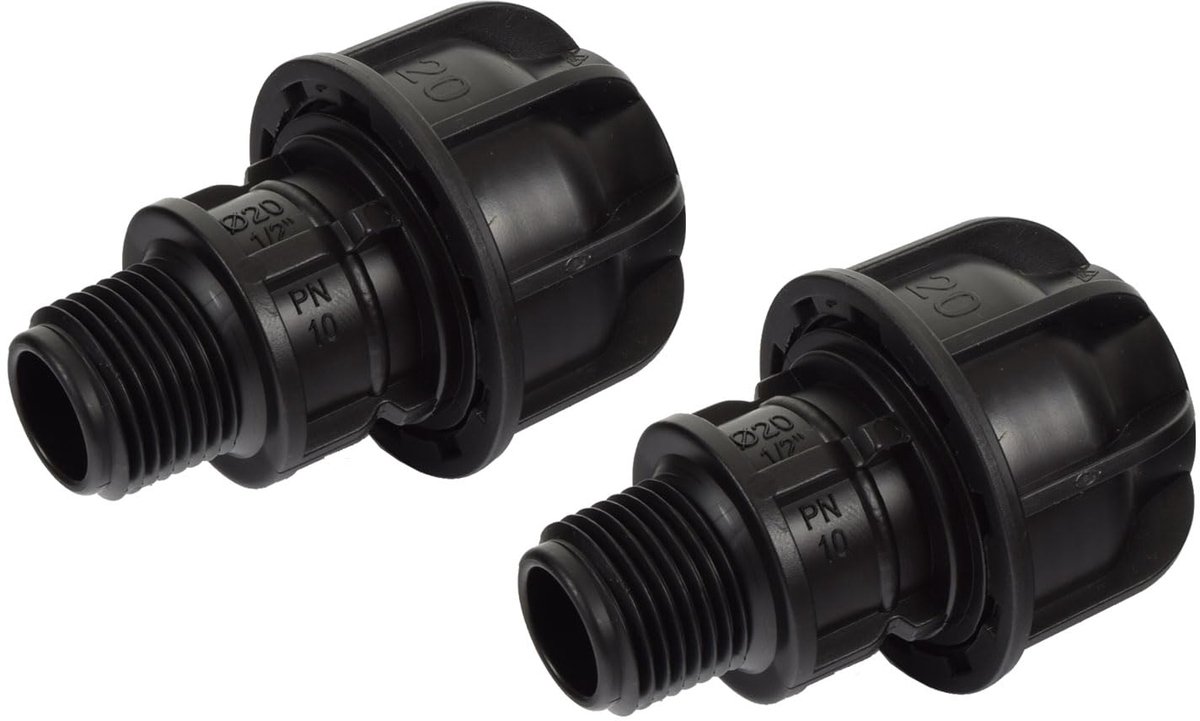 PP fittingen koppeling 1/2 inch buitendraad - 20 mm voor 20 mm PE-buis - waterbuis voor tuin en huis - 2 stuks - SnelShoppen