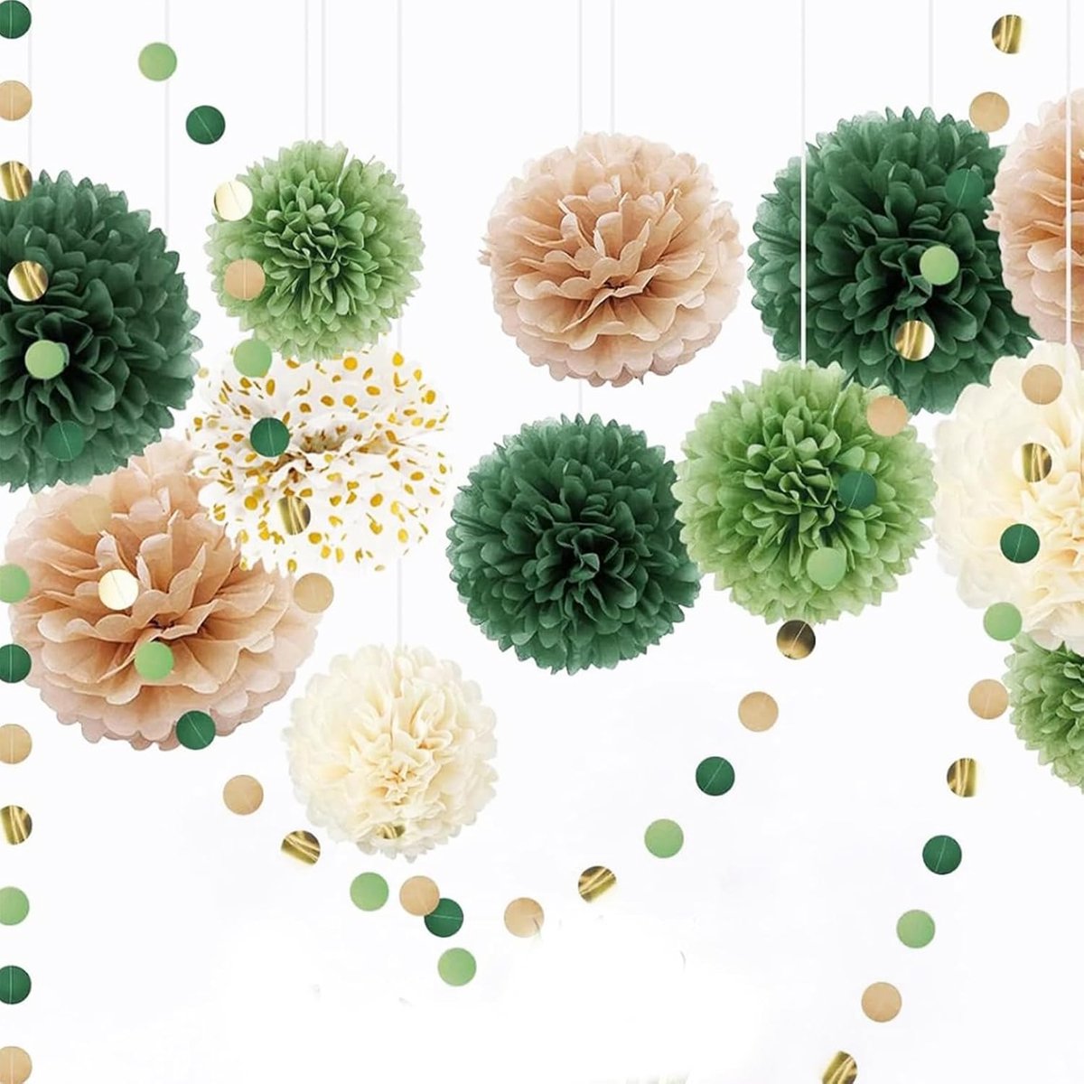 Groene Papieren Lantaarn 15 stuks Ronde Lampenkap Feestdecoratie Papieren Lantaarn Kleurrijke Papieren Lampion voor Bruiloften, Babyshowers, Geslacht, Reveal, Verjaardagen, Decoratie