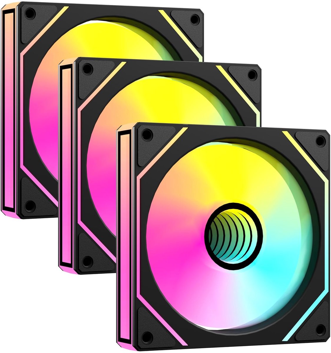 PC-ventilator 120 mm Reverse Blade – Double Infinity Mirror Fan met 5V 3-pins aansluiting – Daisy-Chain-design – geluidsarme PWM-ventilator voor behuizing – verpakking van 3 stuks, zwart
