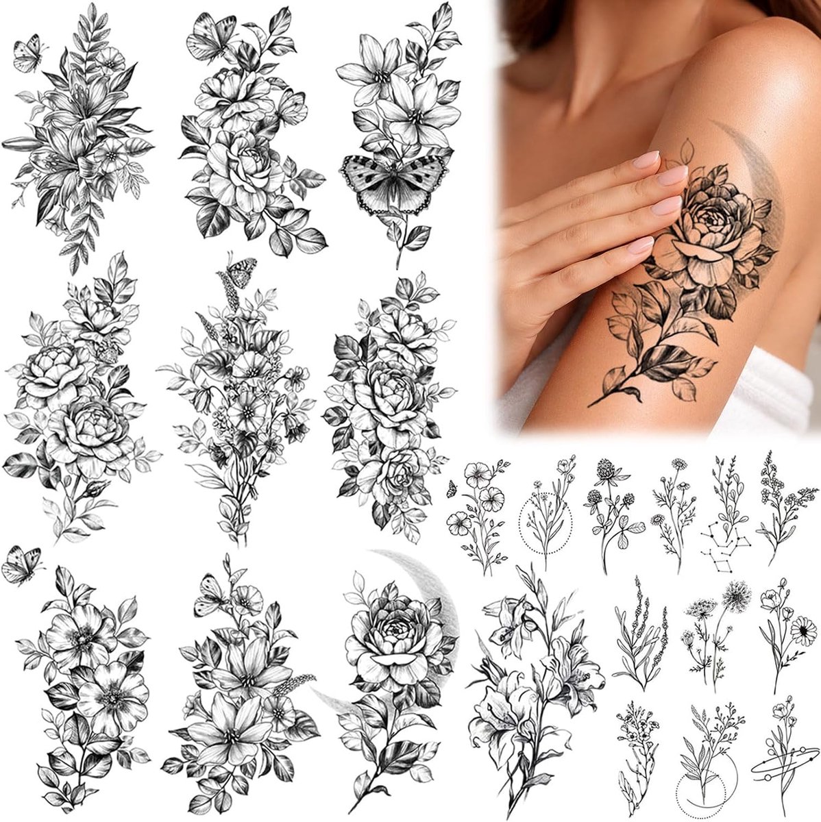 Tijdelijke tatoeages bloemen nep tatoeage zwart