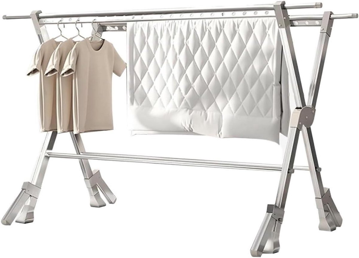 Droogrek Kledingrek - Wasrek Staand - Kleding Drogen - Lengte Verstelbaar - 250*54*132cm - Zilver