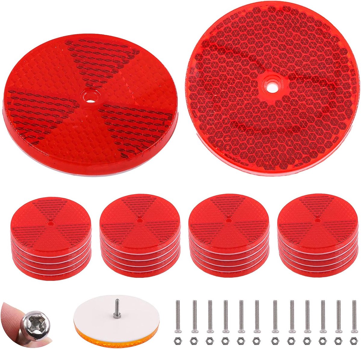36 stuks rode ronde reflector voor oprit trailer reflectorreflectoren, 3 inch reflecterende brievenbusreflector met middenmontagegat met 304 roestvrijstalen schroeven, gebruikt voor wegen