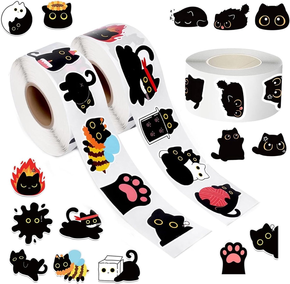 Kattenstickers 3 stuks - zwarte katten - zelfklevend - waterdicht voor laptop en fles - SnelShoppen
