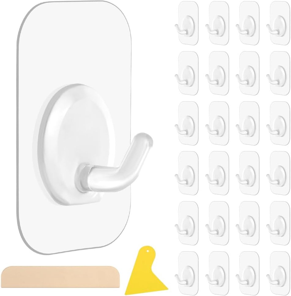 Transparante haken met schraper - 24 stuks zelfklevend - Sterk plastic - Voor het ophangen van jassen en handdoeken - SnelShoppen