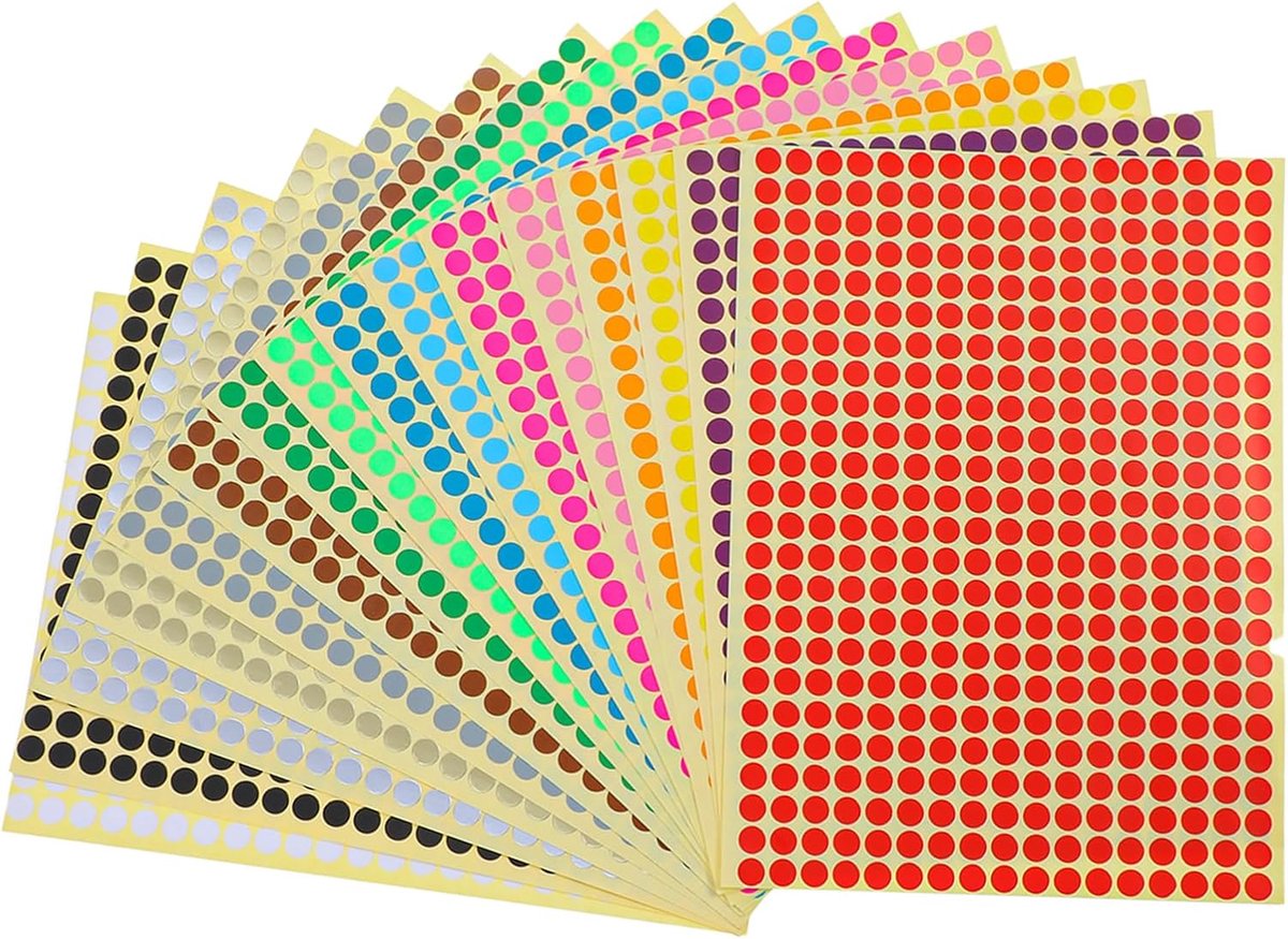 Plakstippen 6528 stuks - 6 mm ronde stippen - gemengde kleuren - ideaal voor kleurcodering - SnelShoppen