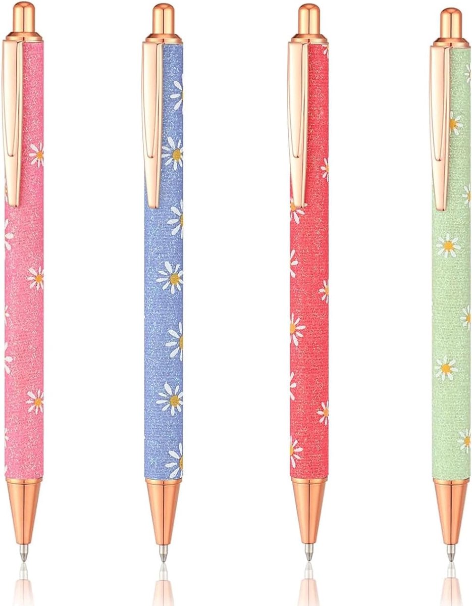 balpennen 4 stuks - bloemenmotief - esthetisch design - perfect voor kantoor - SnelShoppen