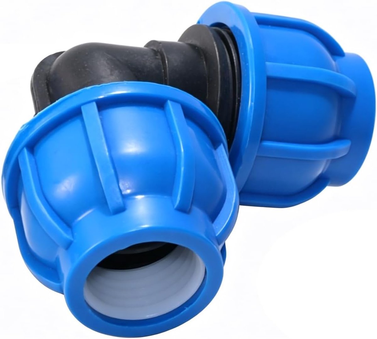 PE elleboog 32mm - blauwe dop - push-fit 90 graden - gereedschapsvrije installatie - SnelShoppen