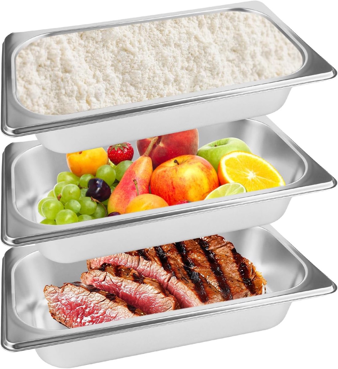 Bredingschalen set 32,5 x 17,5 x 6,5 cm - RVS bakschalen - Voor schnitzels en vlees - Organiseer je breading - SnelShoppen