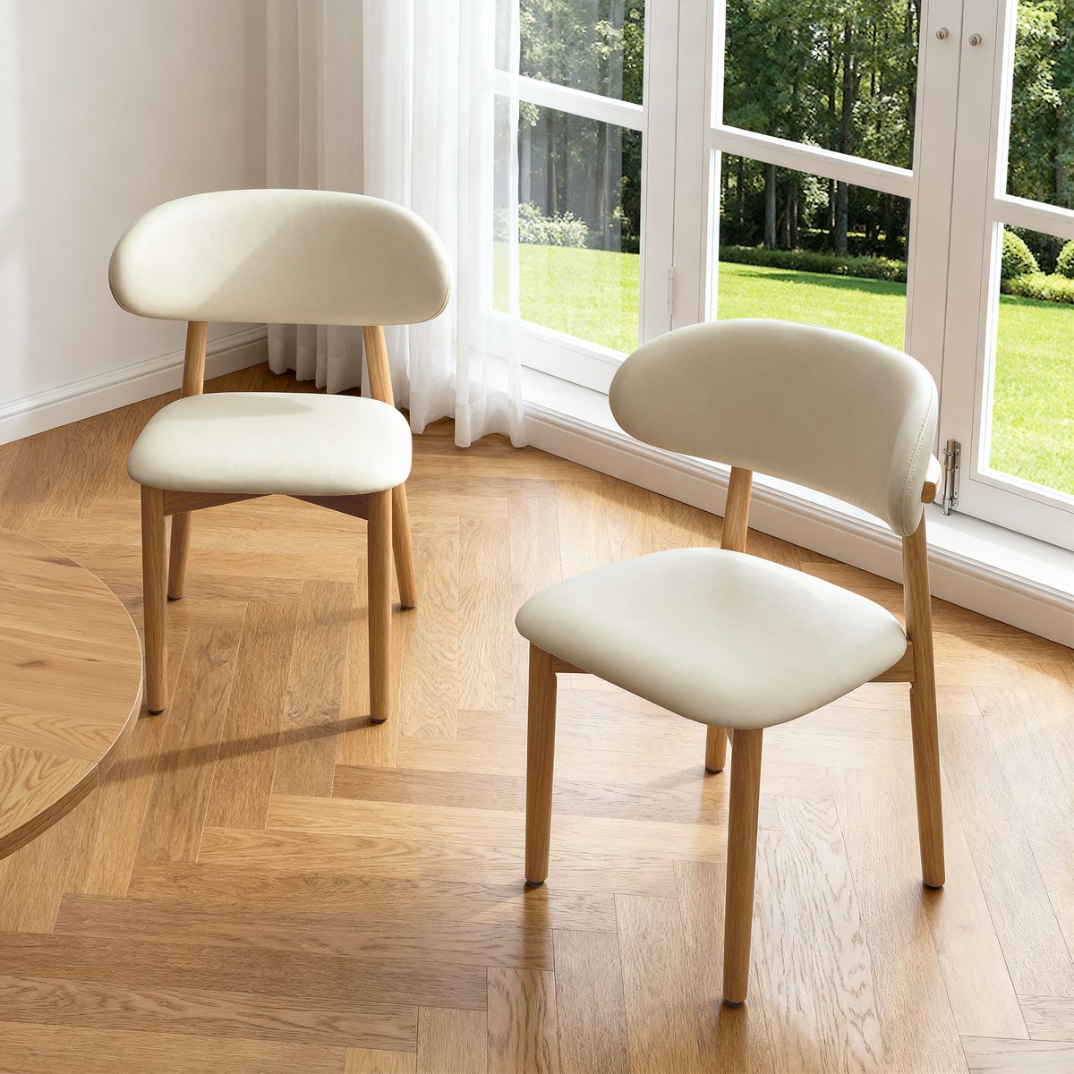 Clruro Eetkamerstoelen - 2 Stuks - Ergonomische Rug met Antislipvoeten - Massief Hout - Naturel/Wit Eik