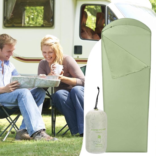 Slaapzak Binnenhoes - Reislakens Slaapzak - Kamperen en Reizen - Extra Warmte en Hygiëne - 210x80 cm - Groen — afbeelding 3