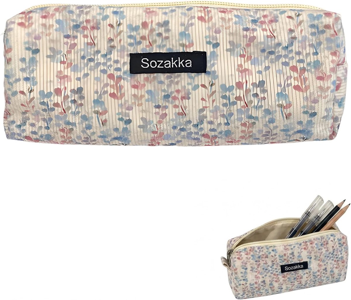 Pennenetui 20 x 7 x 4,5 cm - retrostijl - corduroy - multifunctioneel als etui of cosmeticatas - SnelShoppen