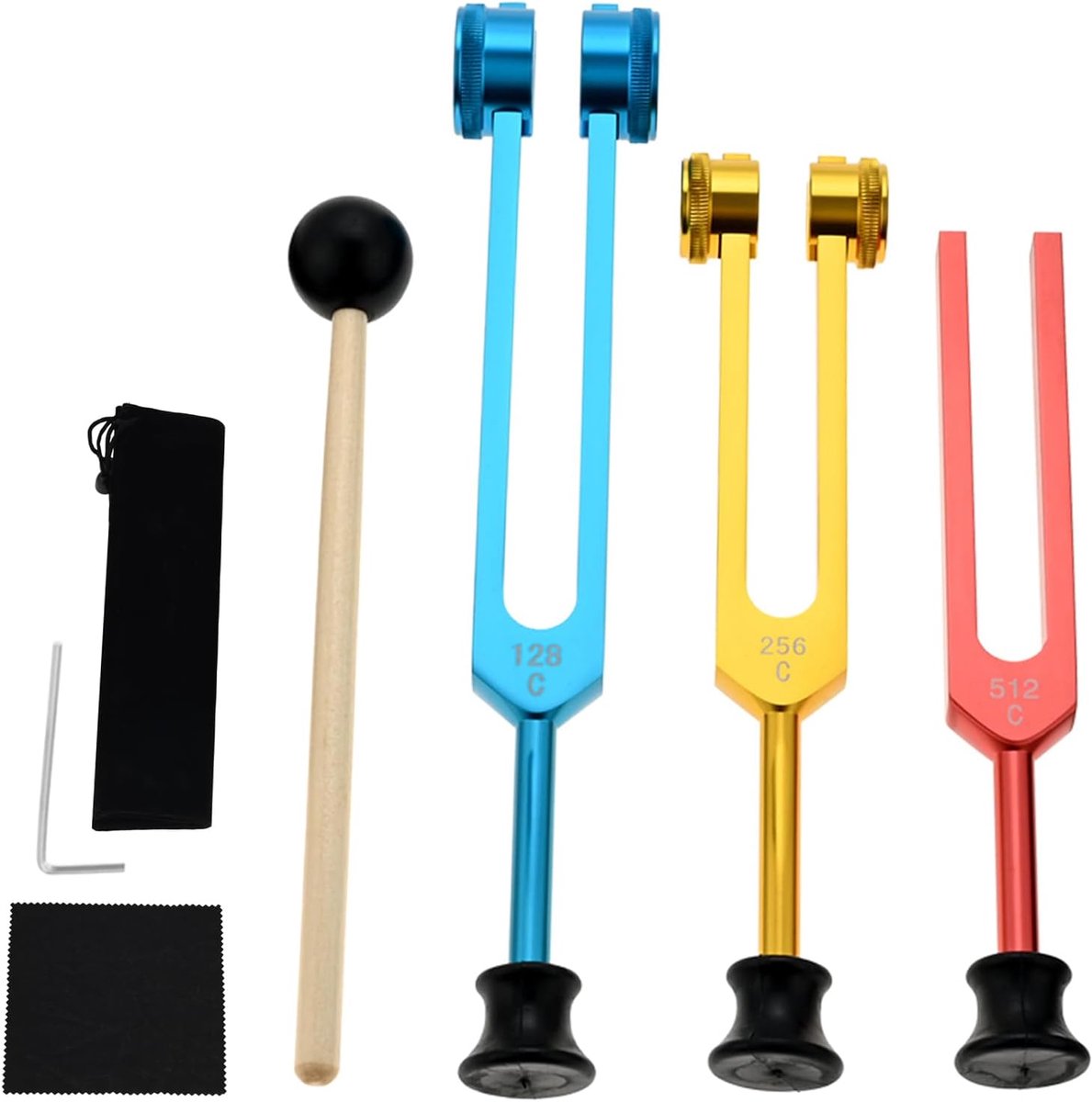 Stemvork set 128Hz, 256Hz, 512Hz - aluminiumlegering - met rubberen basis - voor chakra healing - SnelShoppen