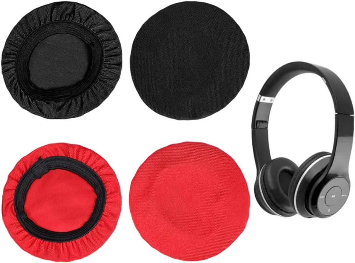 Hoofdtelefoonhoezen 4 stuks - elastische pasvorm - herbruikbaar zwart en rood - beschermt tegen stof - SnelShoppen