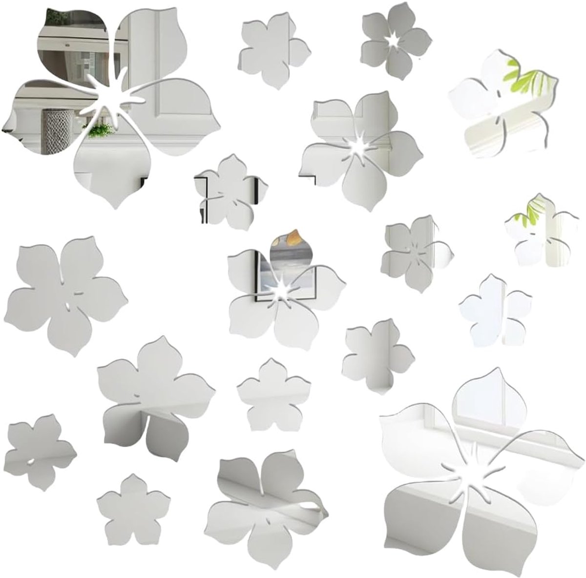 3D Crystal Flower Wanddecoratie - Verwijderbare Spiegel Wandstickers - Voor Slaapkamer en Badkamer - SnelShoppen