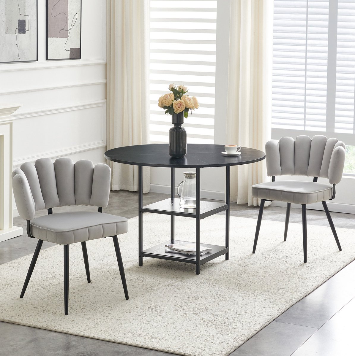 MODFU Eettafelset - Ronde Tafel - 2 Stoelen - Industrieel - Zwart Lichtgrijs