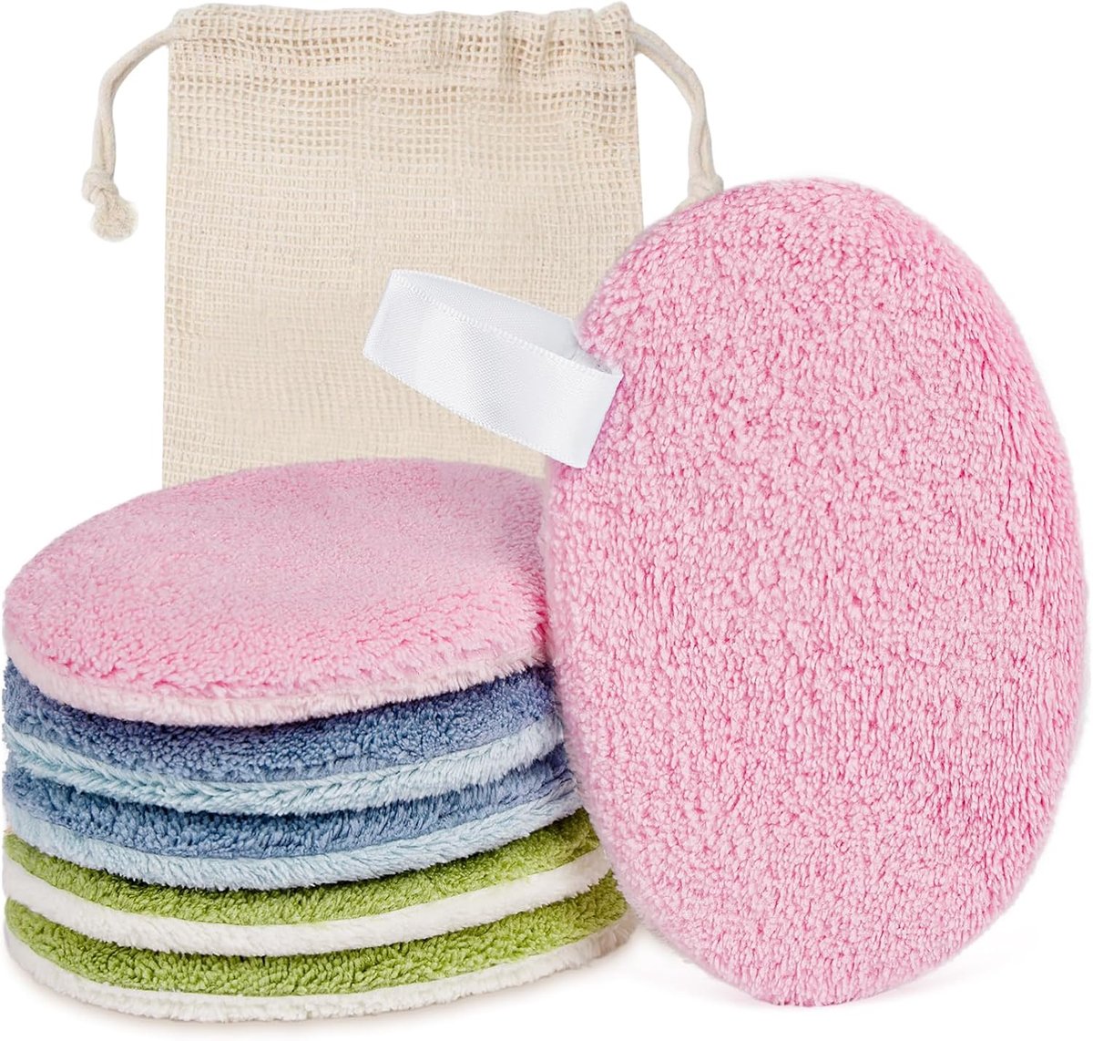 Make-up verwijder pads set van 6 - ultra zachte koraalfleece - met ophanglus - hypoallergene gezichtsreiniging - SnelShoppen