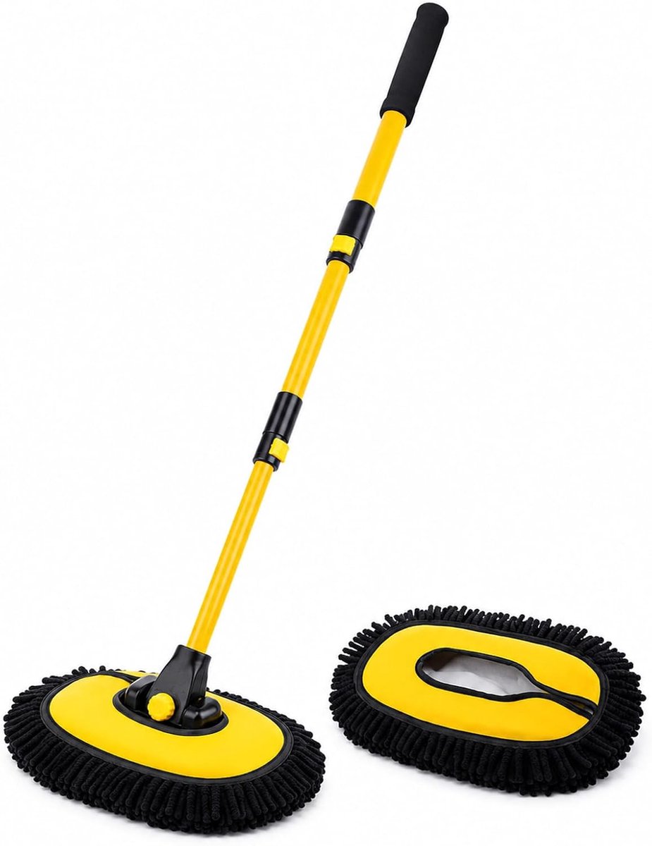 Autowasborstel 15° met telescoopsteel 50-102 cm - microvezel mop - krasbestendig - ideaal voor hoge voertuigen - SnelShoppen
