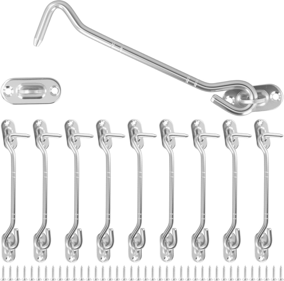 Stormhaken 150 x 33 mm - RVS met oog - Set van 10 voor ramen en deuren - SnelShoppen