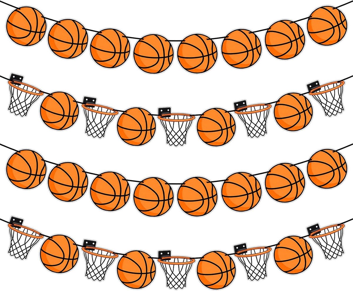 Basketbalfeestdecoraties set van 4 - hoogwaardig karton - voorgeregen touw - ideaal voor verjaardagsfeesten - SnelShoppen