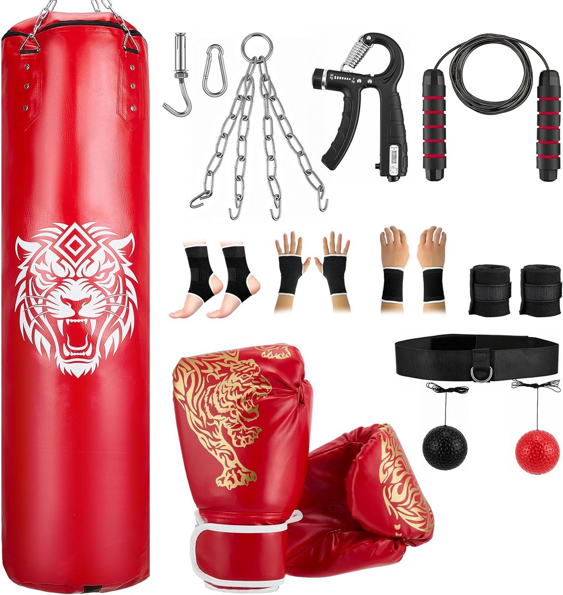 Punching bag set 120 cm - inclusief boxing gloves en accessoires - complete set voor thuistraining - MMA en karate - SnelShoppen
