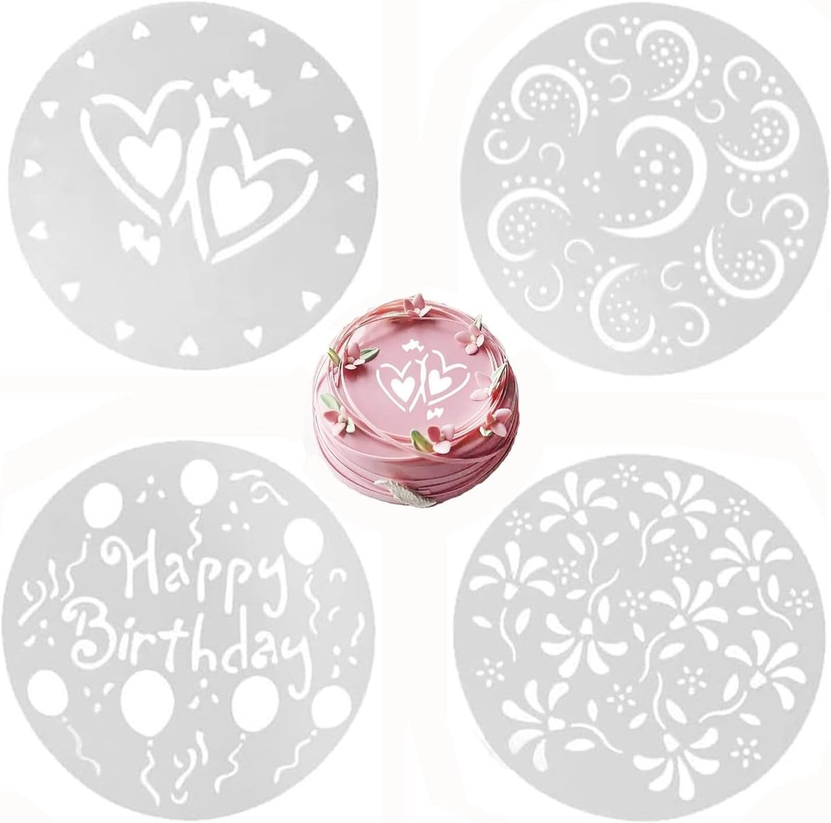 Cake sjablonen 4 stuks - verjaardagstaart sjablonen - kunststof - snelle cake decoratie - SnelShoppen