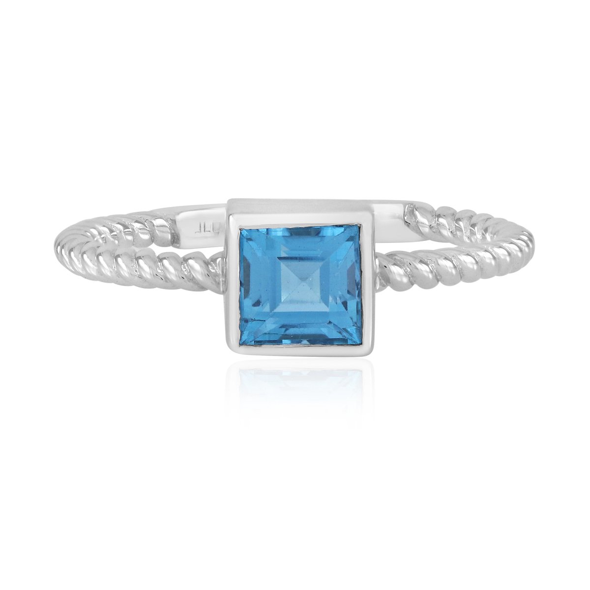 Cavill - Zilveren ring met 0,819 ct Zwitsers blauwe topaas - 925 Sterling Zilver - Moderne ring met carré geslepen edelsteen en bezel zetting