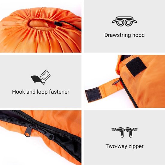 Dubbele Slaapzak - Tweepersoons Slaapzak - Kamperen en Reizen - Inclusief Kussens - 220 x 150 cm - Oranje Zwart — afbeelding 3