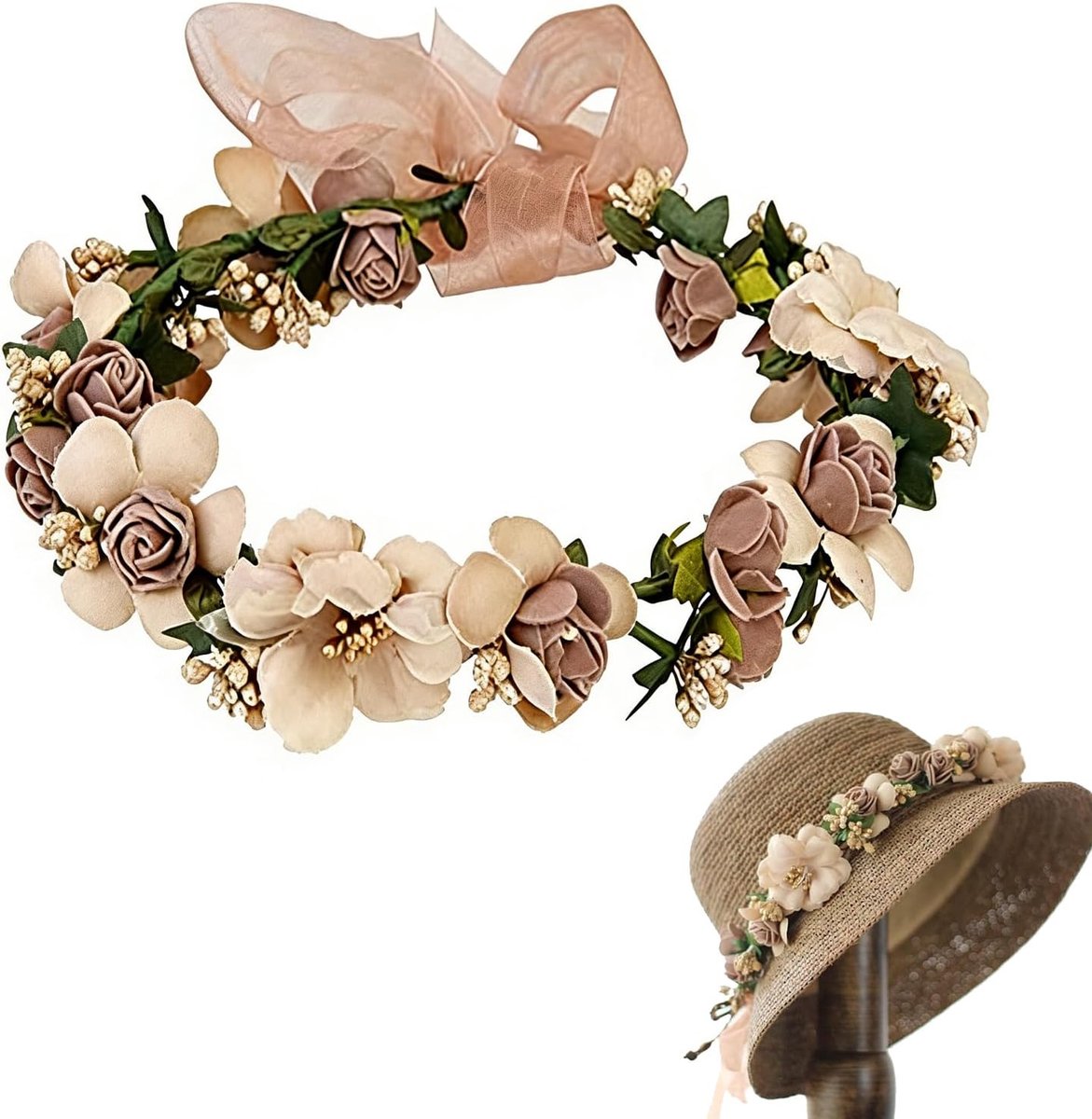 Kunstbloem krans haarband - met lint - kleurrijk - perfect voor feesten - SnelShoppen