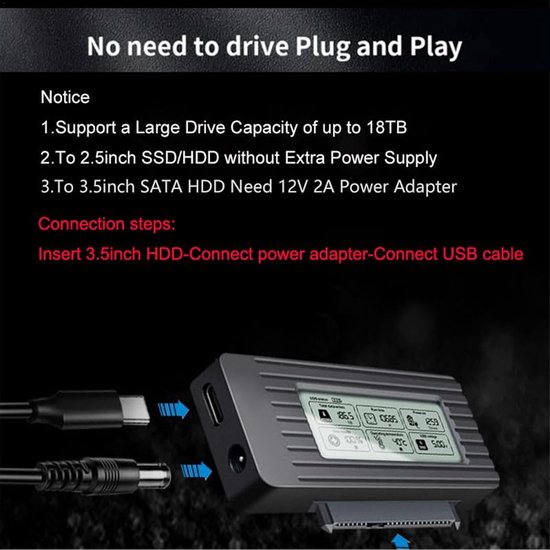 Externe Harde Schijf Adapter - Hard Drive Dock USB - Data Back-up - Snelle Data Overdracht - Tot 16 TB — afbeelding 2