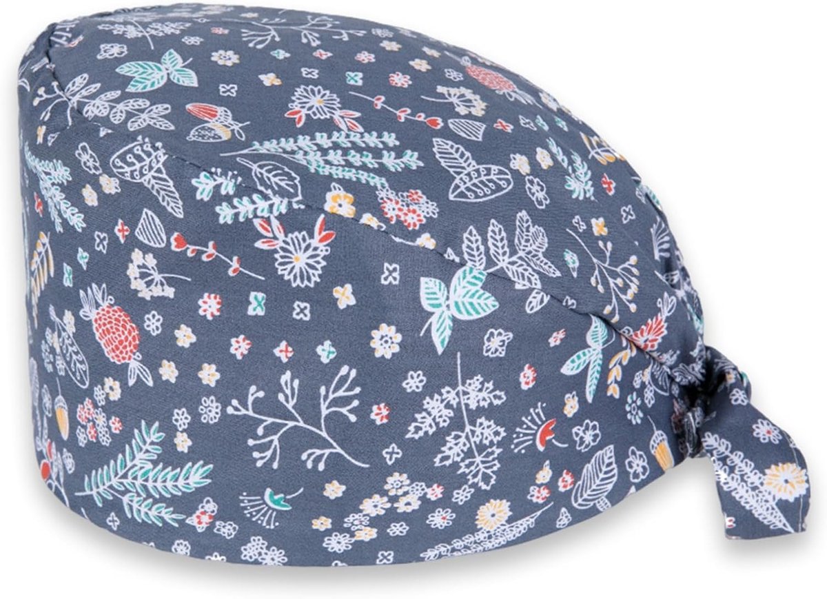 Verstelbare chirurgische kap dames - katoenen print - bloemen en planten - comfortabel en ademend - SnelShoppen