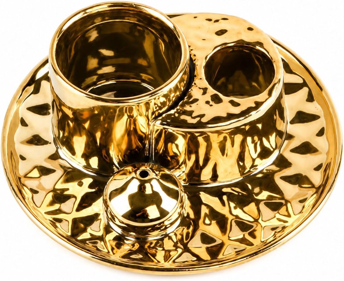 Wierookbrander 4-in-1 - Gouden keramisch - Met kaarsenhouder - Voor huismeditatie - SnelShoppen
