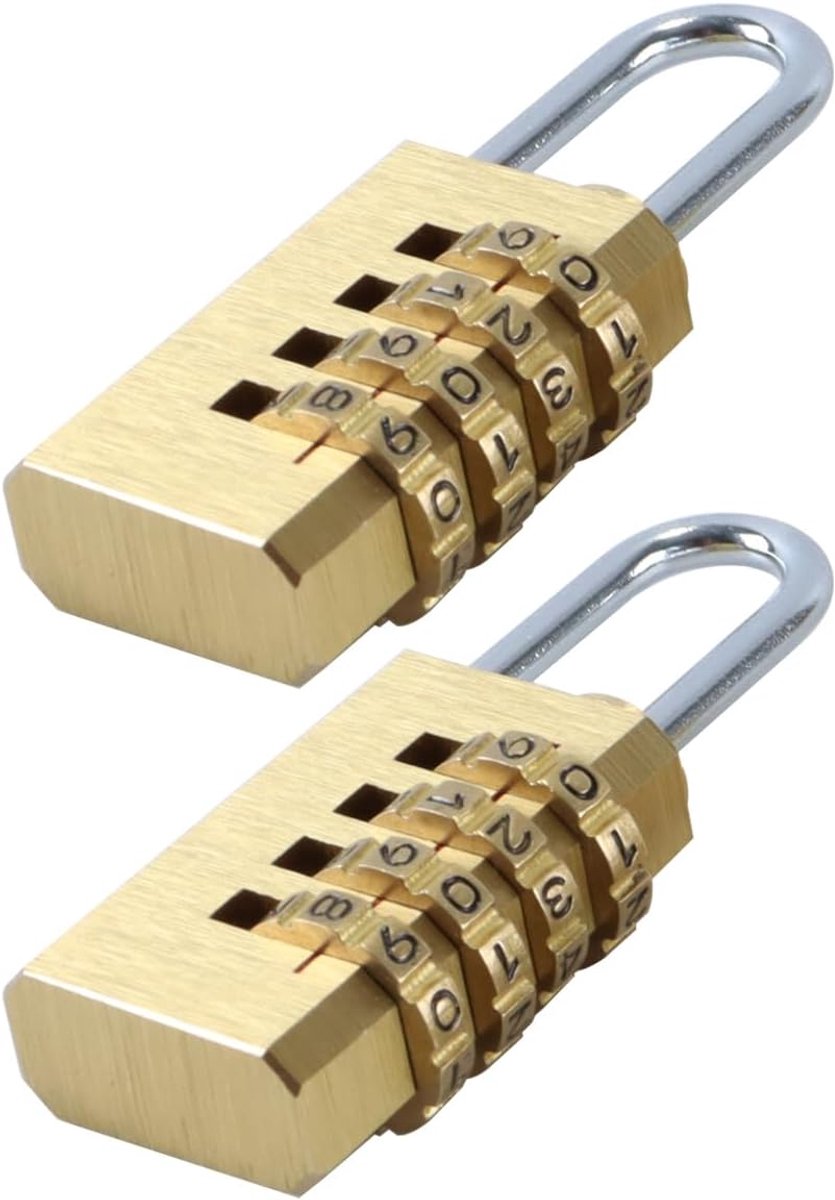 Mini Hangslot 2 Stuks - Gouden 4-cijferige Combinatieslot - Weerbestendig en Duurzaam - Perfect voor Koffers - SnelShoppen