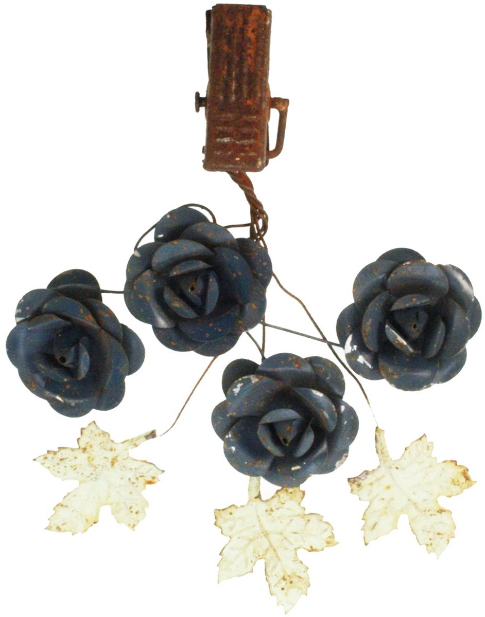 Bloemen met clip blauw, metaal 13x4x20cm