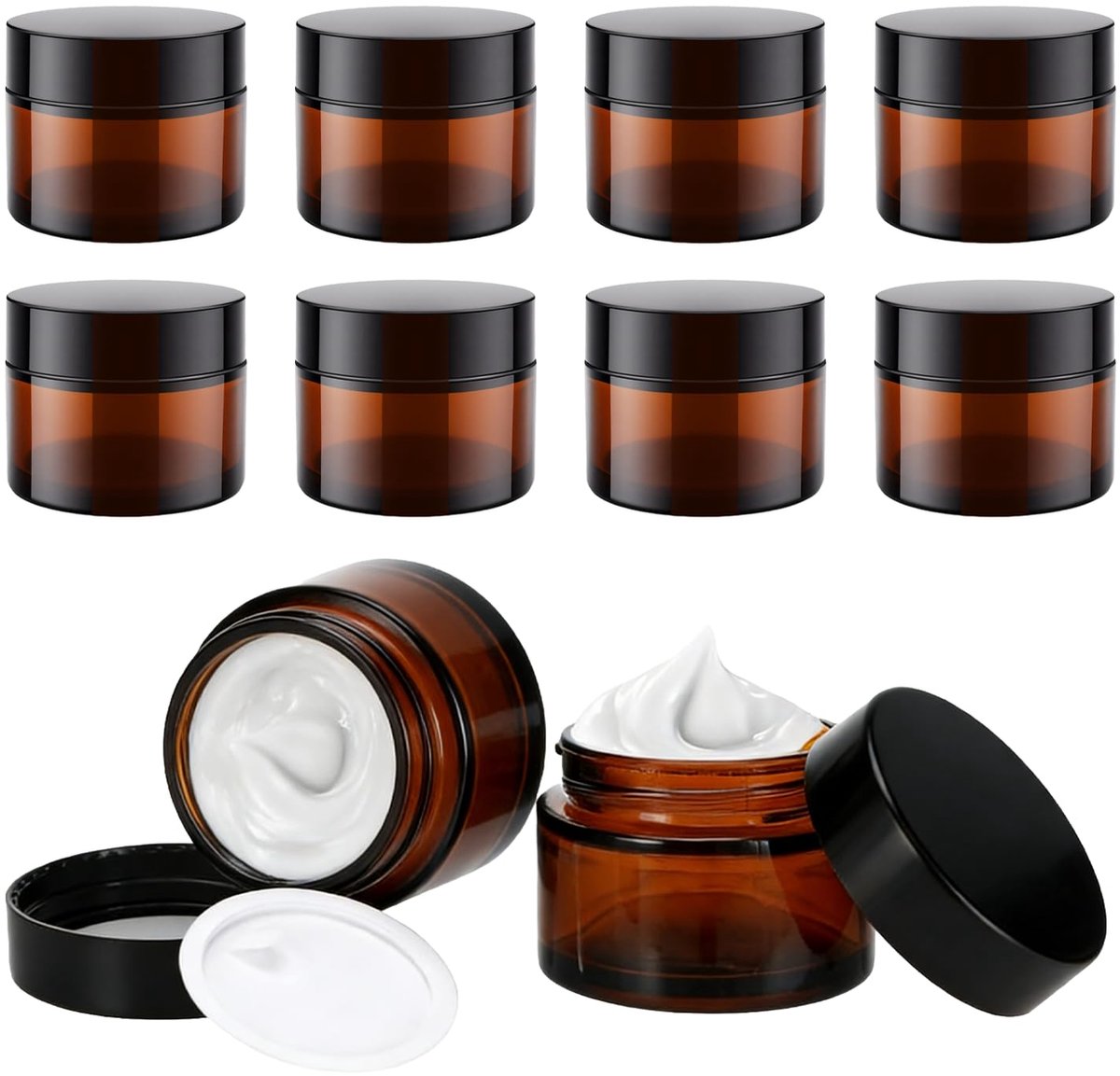 Glazen potten 50 ml - amberglas - uv-bescherming - ideaal voor crèmes en zalven - ShopVlot
