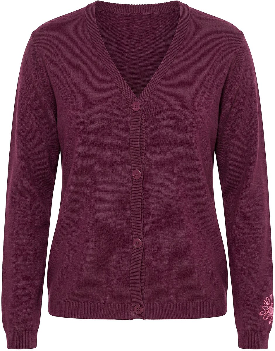 Ulla Popken - Dames - Vest rugmotief V-hals lange mouwen - Bordeaux - Maat 54+