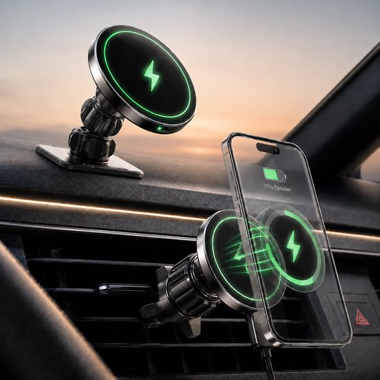 Telefoonhouders Auto - Magsafe Autohouder - Ventilatie & Dashboard - GSM Houder Auto - Magnetisch - Magsafe Oplader - Zwart