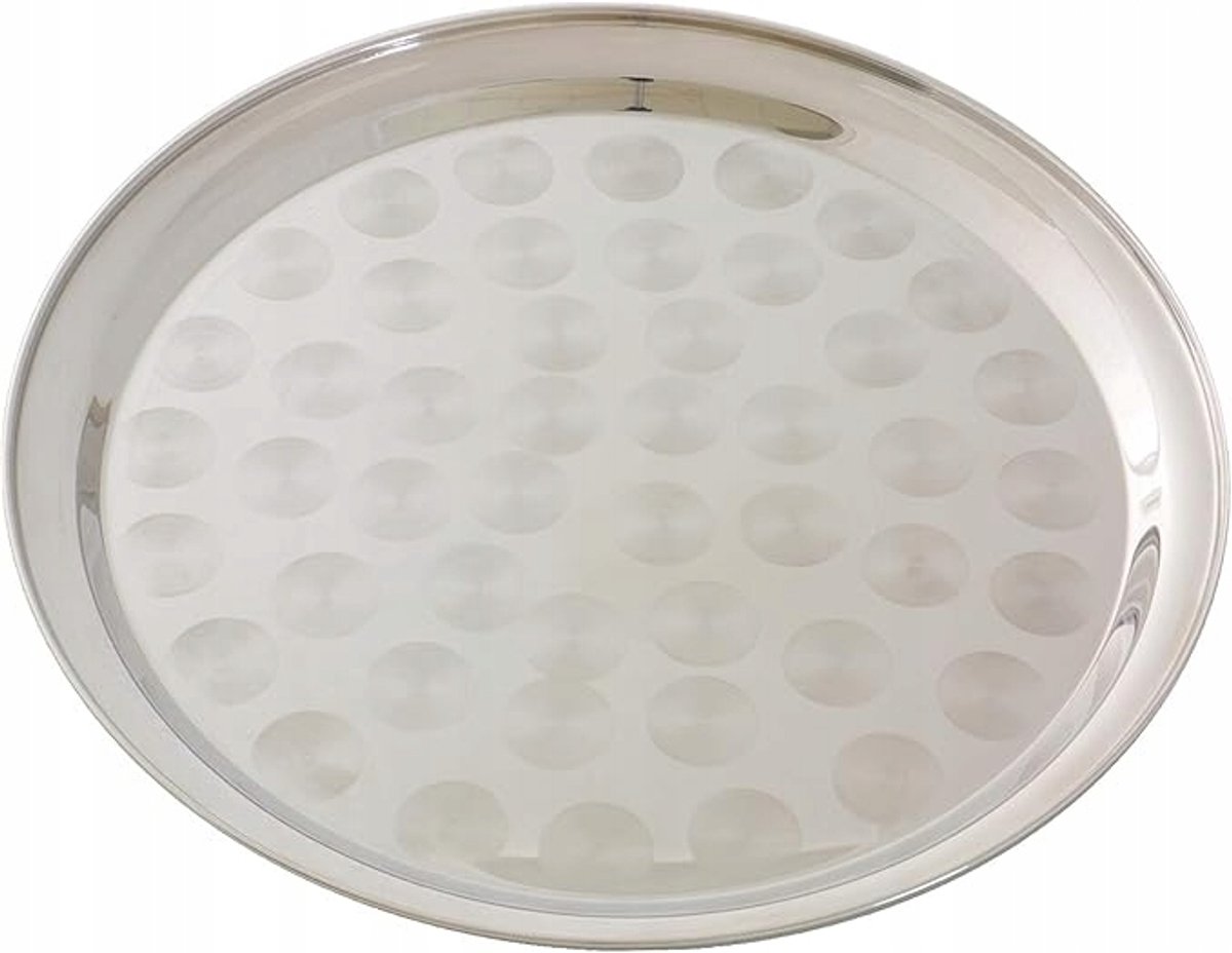 Zilveren Metalen Serveerschaal, Rond, 40cm