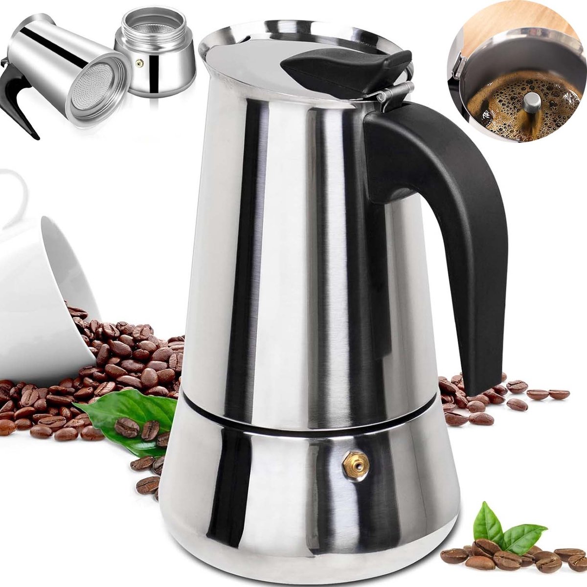 Merkloze Koffiezetter RVS 450ml - Geschikt voor Inductie & Gas