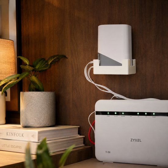 Wandhouder geschikt voor Eufy HomeBase 3 S380 - Muurbeugel voor beveiligingshub - Kabeluitsparingen links en rechts - Wit — afbeelding 4