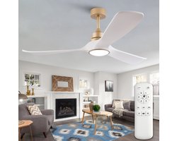 MIVRAY Plafondventilator Met Verlichting – 52 Inch, 6 Snelheden, Omkeerbare DC-Motor, 3 ABS Bladen – Wit Goud – Voor Slaapkamer En Woonkamer