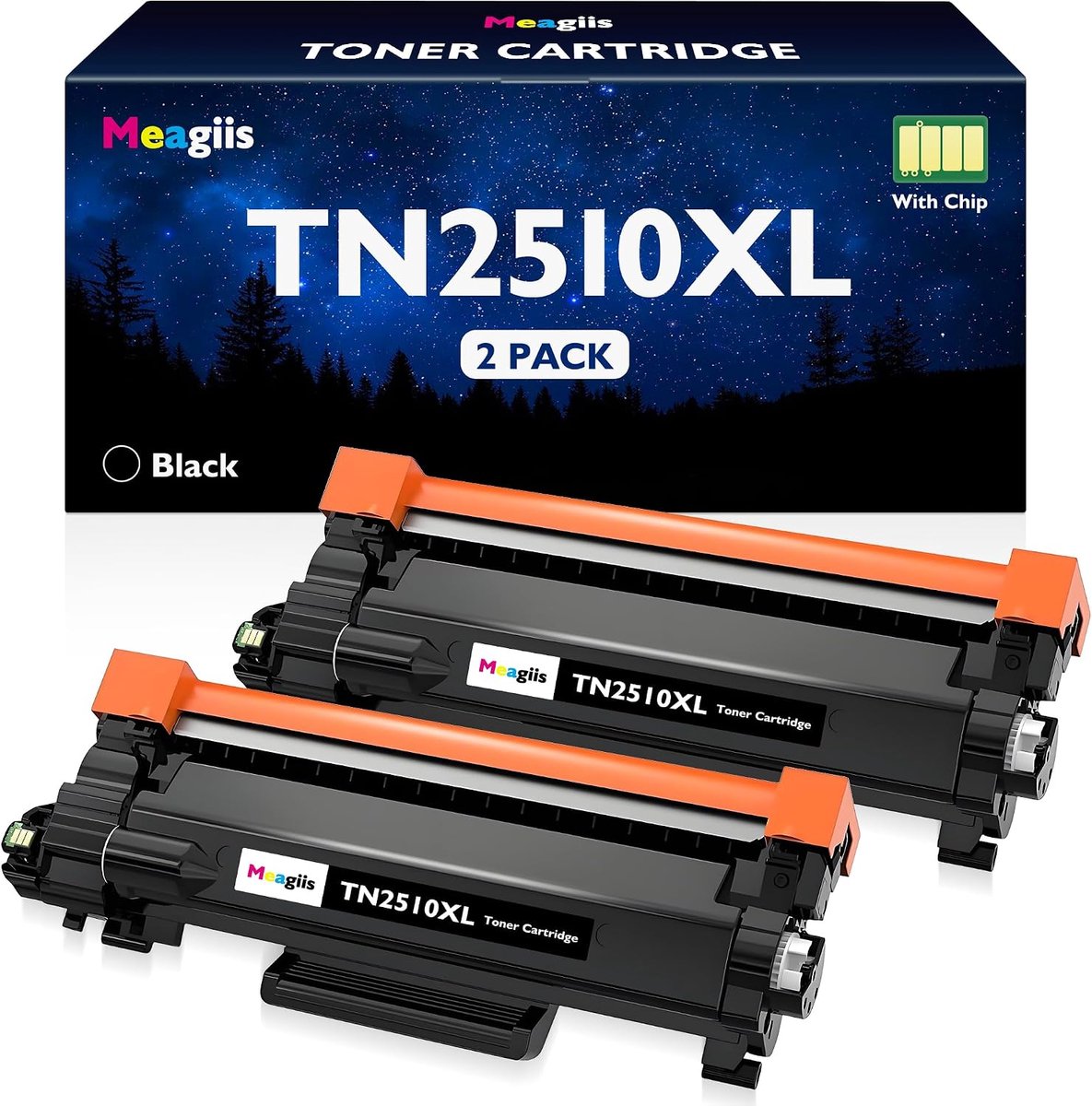 Tonercartridge TN2510XL - Hoge capaciteit - 2 zwarte cartridges - Heldere afdrukken voor documenten - ShopVlot