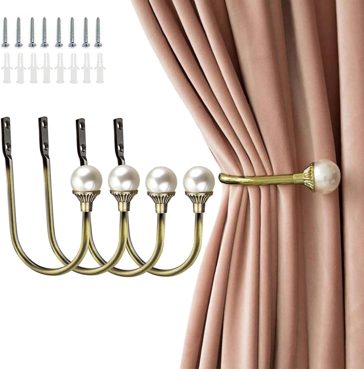 Gordijnhouders U-vorm - Metalen parelhouder - Wandgordijnhaken - Perfecte decoratie voor thuis - ShopVlot